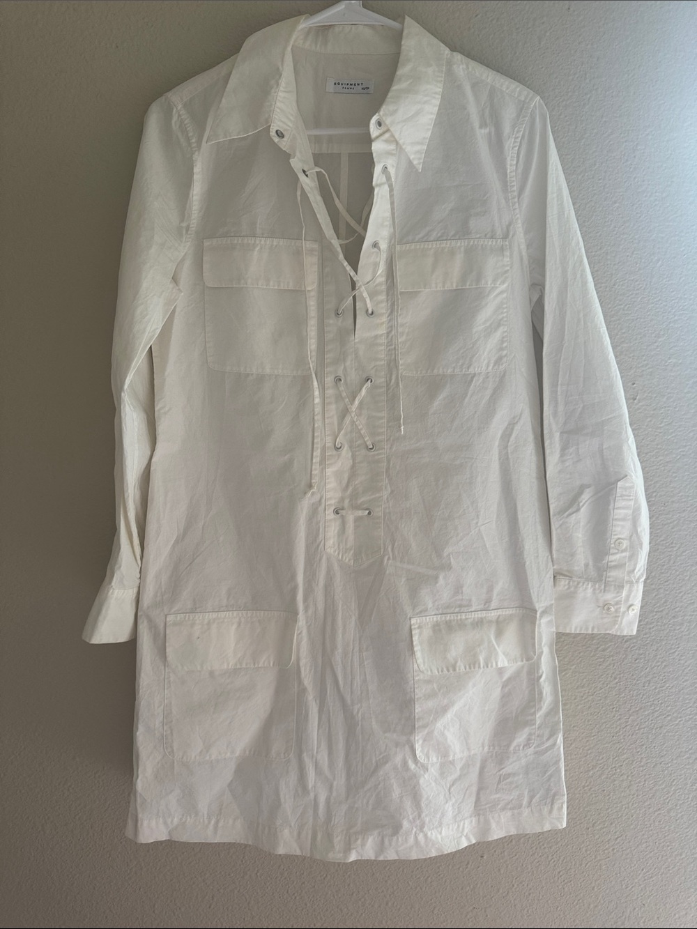EQUIPMENT Lightweight White Lace-Up Utility Shirt